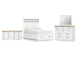 Ashbryn White/Natural King Panel Bedroom Set with Dresser, Mirror and 2 Nightstands - Ornate Home