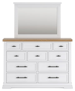 Ashbryn White/Natural King Panel Bedroom Set with Dresser, Mirror and 2 Nightstands - Ornate Home