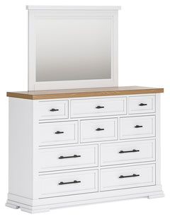 Ashbryn White/Natural King Panel Bedroom Set with Dresser, Mirror and 2 Nightstands - Ornate Home