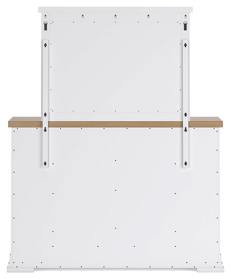 Ashbryn White/Natural King Panel Bedroom Set with Dresser, Mirror and 2 Nightstands - Ornate Home