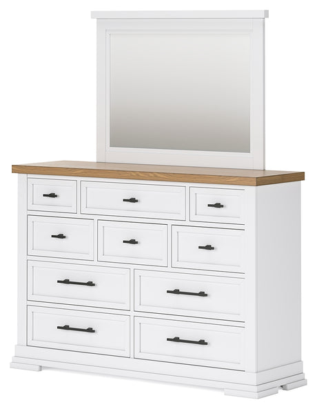 Ashbryn White/Natural King Panel Bedroom Set with Dresser, Mirror and 2 Nightstands - Ornate Home