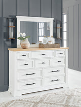 Ashbryn White/Natural King Panel Bedroom Set with Dresser, Mirror and 2 Nightstands - Ornate Home