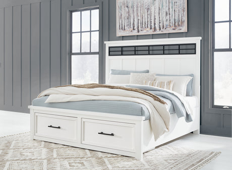 Ashbryn White/Natural King Panel Bedroom Set with Dresser, Mirror and 2 Nightstands - Ornate Home