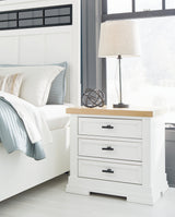 Ashbryn White/Natural King Panel Bedroom Set with Dresser, Mirror and 2 Nightstands - Ornate Home