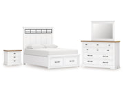 Ashbryn White/Natural King Panel Storage Bedroom Set with Dresser, Mirror and Nightstand - Ornate Home