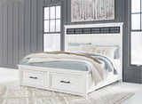 Ashbryn White/Natural King Panel Storage Bedroom Set with Dresser, Mirror and Nightstand - Ornate Home