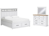 Ashbryn White/Natural King Panel Storage Bedroom Set with Dresser and Mirror - Ornate Home