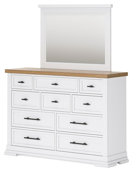 Ashbryn White/Natural King Panel Storage Bedroom Set with Dresser and Mirror - Ornate Home