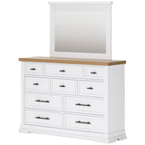 Ashbryn White/Natural Mirrored Dresser w/ 10 Drawers - Ornate Home