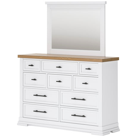 Ashbryn White/Natural Mirrored Dresser w/ 10 Drawers - Ornate Home
