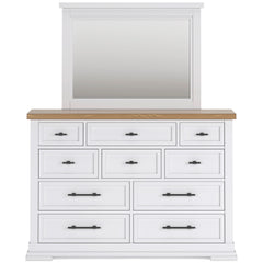 Ashbryn White/Natural Mirrored Dresser w/ 10 Drawers - Ornate Home