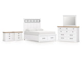 Ashbryn White/Natural Queen Panel Storage Bedroom Set with Dresser, Mirror and 2 Nightstands (Online Special Price) - Ornate Home