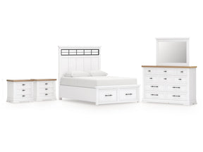 Ashbryn White/Natural Queen Panel Storage Bedroom Set with Dresser, Mirror and 2 Nightstands (Online Special Price) - Ornate Home