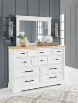 Ashbryn White/Natural Queen Panel Storage Bedroom Set with Dresser, Mirror and 2 Nightstands (Online Special Price) - Ornate Home