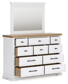Ashbryn White/Natural Queen Panel Storage Bedroom Set with Dresser, Mirror and 2 Nightstands - Ornate Home