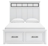 Ashbryn White/Natural Queen Panel Storage Bedroom Set with Dresser, Mirror and 2 Nightstands - Ornate Home