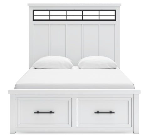 Ashbryn White/Natural Queen Panel Storage Bedroom Set with Dresser, Mirror and 2 Nightstands - Ornate Home