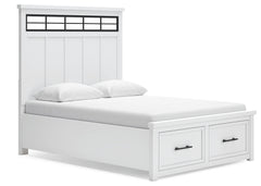 Ashbryn White/Natural Queen Panel Storage Bedroom Set with Dresser, Mirror and 2 Nightstands - Ornate Home