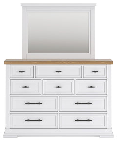 Ashbryn White/Natural Queen Panel Storage Bedroom Set with Dresser and Mirror - Ornate Home