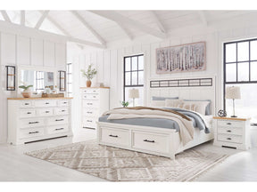 Ashbryn White/Natural Queen Panel Storage Bedroom Sets - Ornate Home