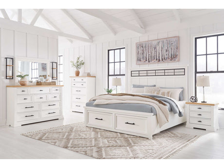 Ashbryn White/Natural Queen Panel Storage Bedroom Sets - Ornate Home