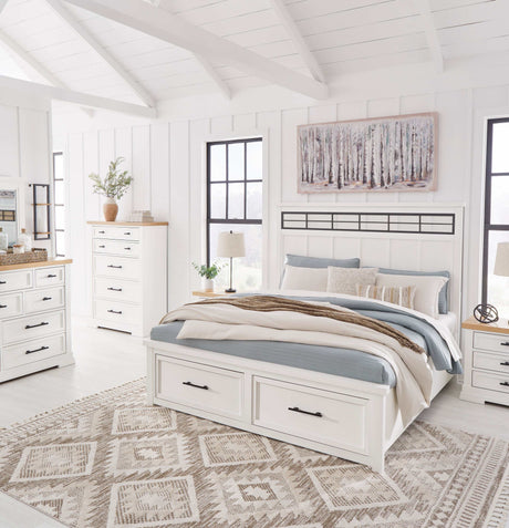 Ashbryn White/Natural Queen Panel Storage Bedroom Sets - Ornate Home