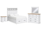 Ashbryn White/Natural Queen Storage Bed, Dresser, Mirror and Nightstand - Ornate Home