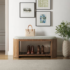 Ashby Natural 45" Geometric Upholstered Bench - Ornate Home