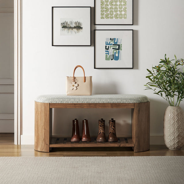 Ashby Natural 45" Geometric Upholstered Bench - Ornate Home