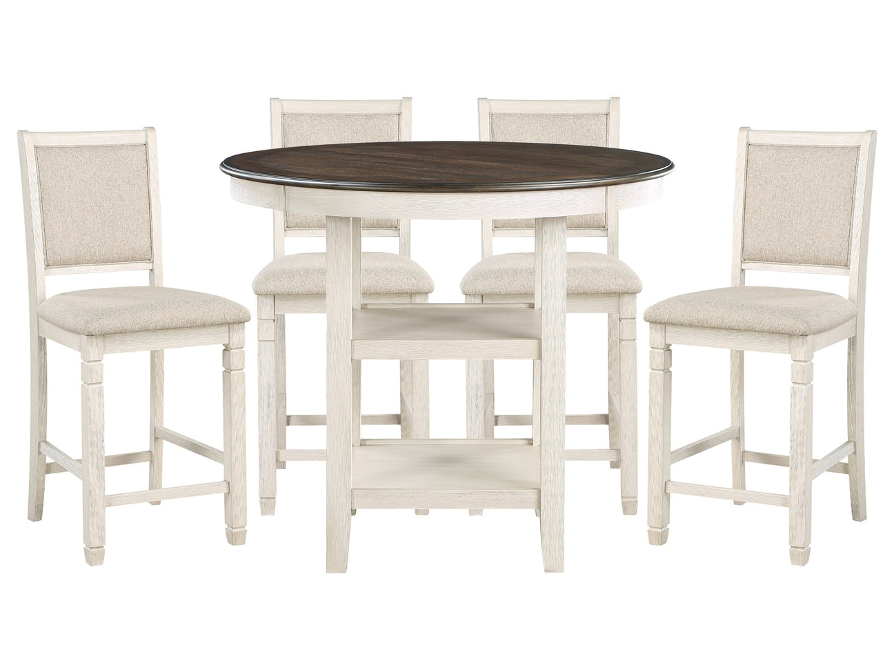 Asher Antique White / Brown 5-piece Dinig Table Set - Ornate Home