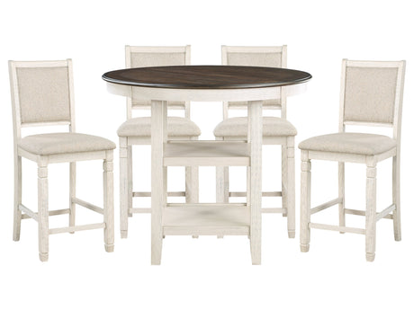 Asher Antique White / Brown 5-piece Dinig Table Set - Ornate Home