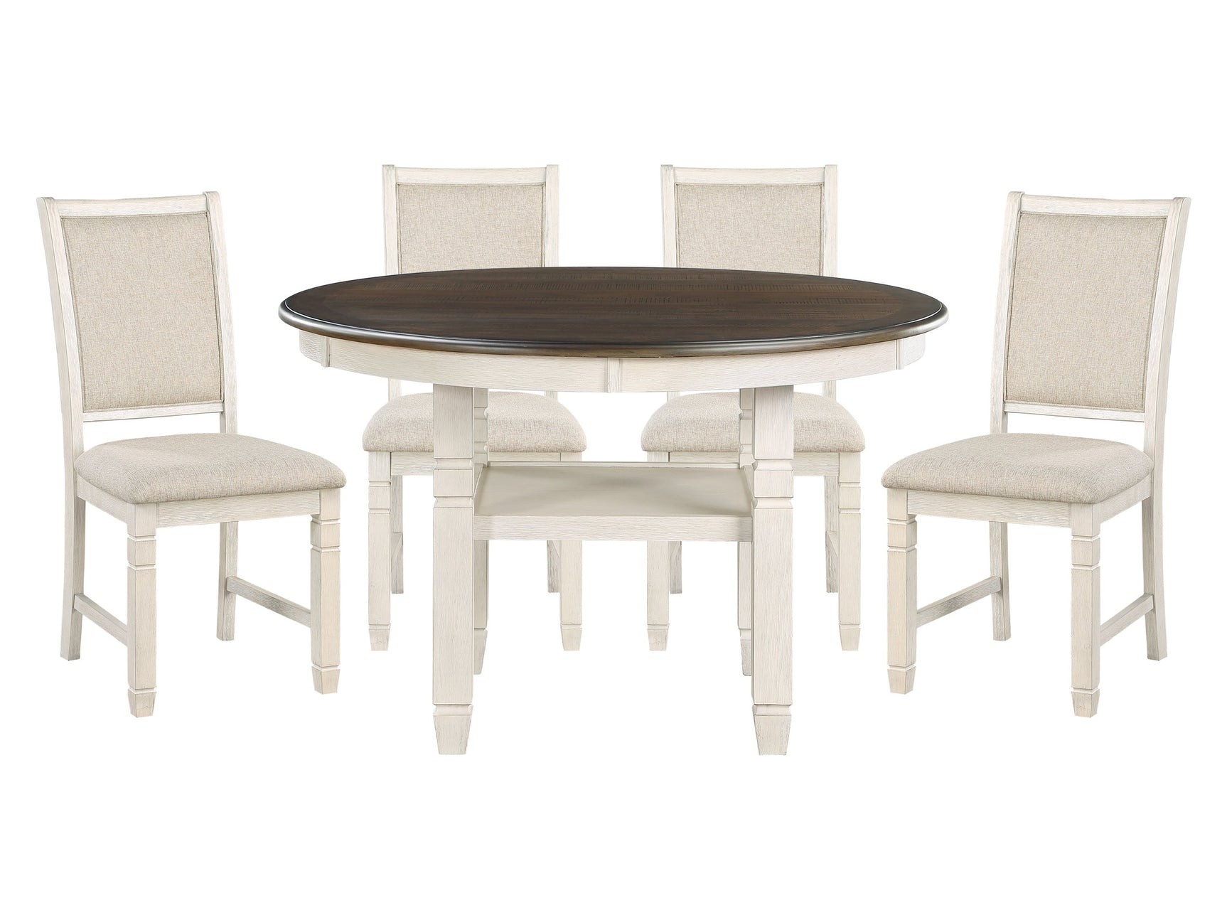 Asher Antique White / Brown 5-piece Dinig Table Set - Ornate Home
