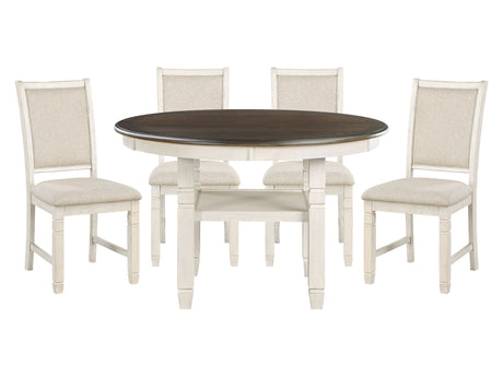 Asher Antique White / Brown 5-piece Dinig Table Set - Ornate Home