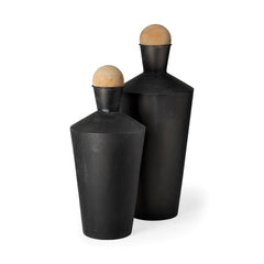 Asher Black Metal Urns (Set of 2) - Ornate Home