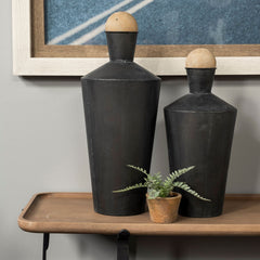 Asher Black Metal Urns (Set of 2) - Ornate Home