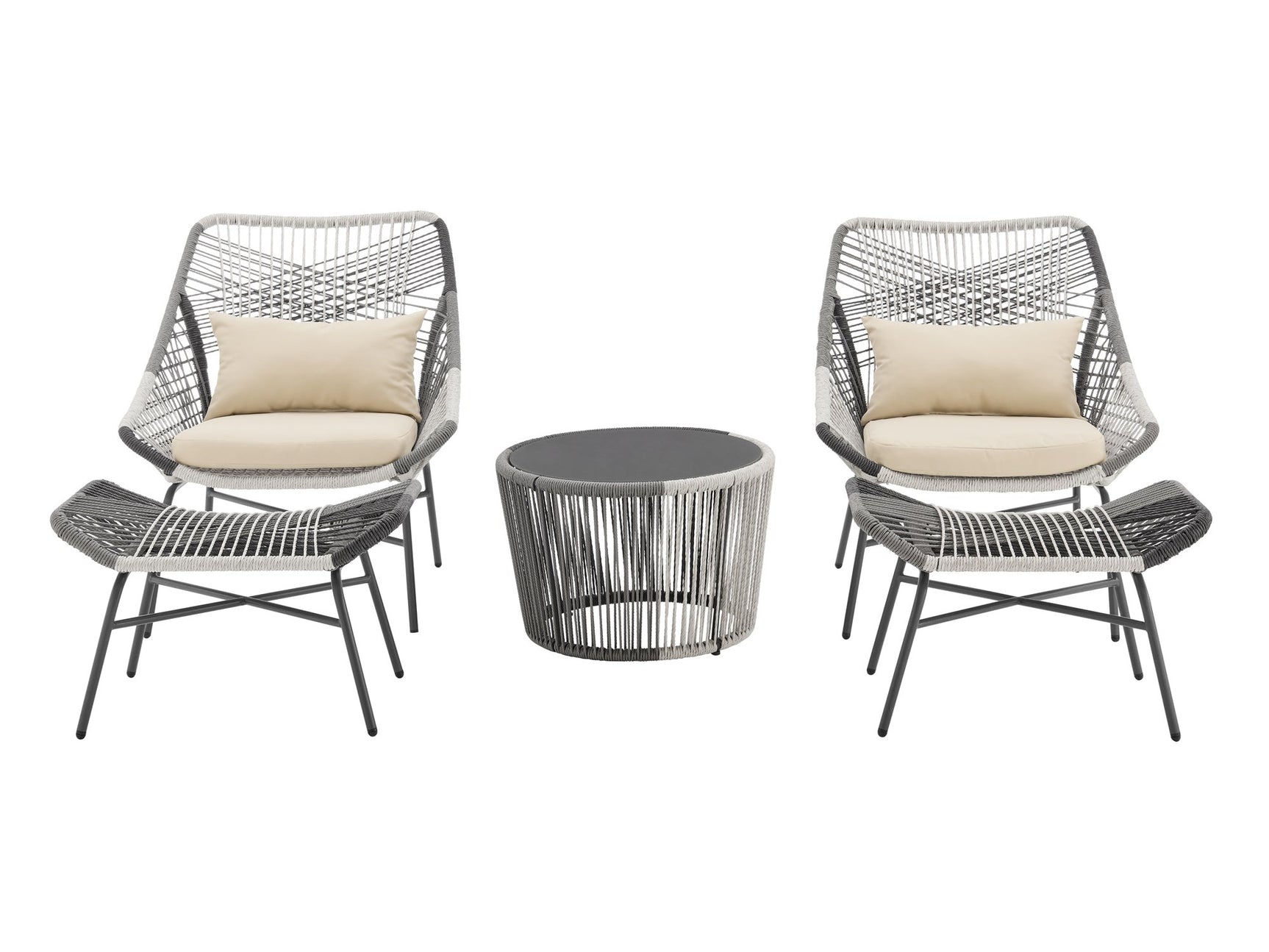 Ashland 3-Piece Patio Conversation Set with Foot Ottomans in Cream - Ornate Home