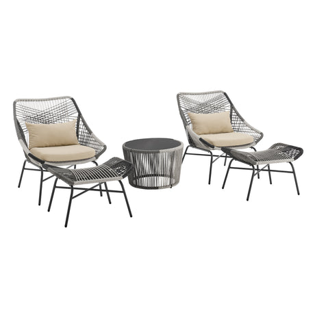 Ashland 3-Piece Patio Conversation Set with Foot Ottomans in Cream - Ornate Home