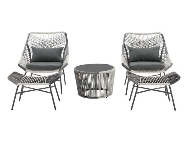 Ashland 3-Piece Patio Conversation Set with Foot Ottomans in Grey - Ornate Home