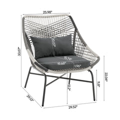 Ashland 3-Piece Patio Conversation Set with Foot Ottomans in Grey - Ornate Home