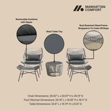 Ashland 3-Piece Patio Conversation Set with Foot Ottomans in Grey - Ornate Home