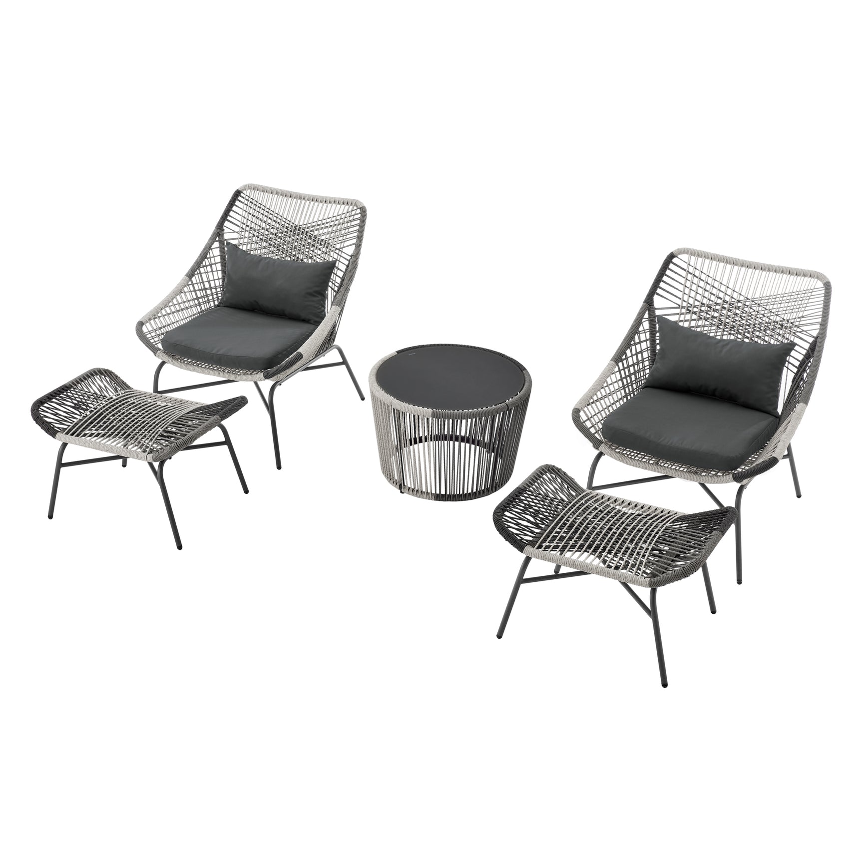 Ashland 3-Piece Patio Conversation Set with Foot Ottomans in Grey - Ornate Home