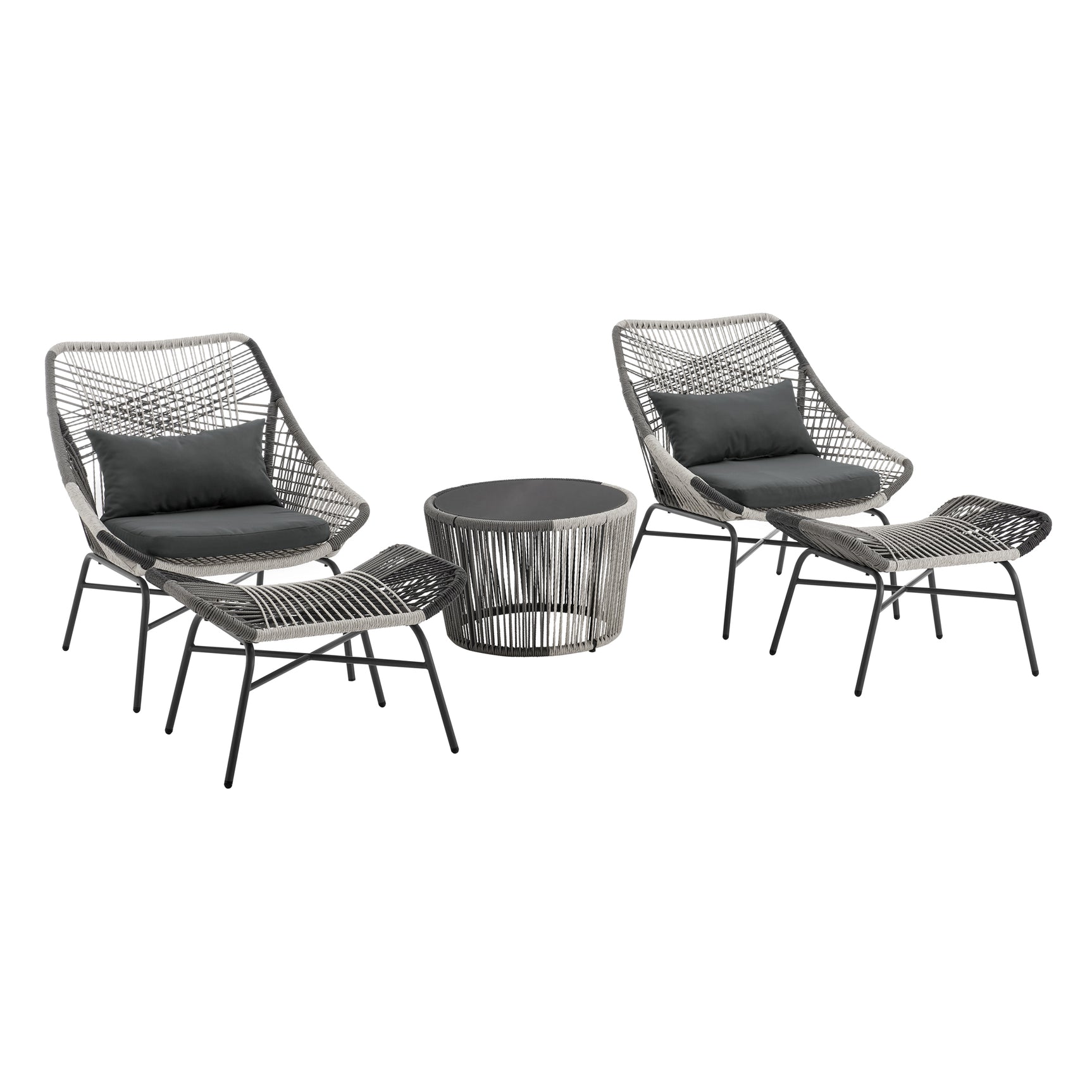 Ashland 3-Piece Patio Conversation Set with Foot Ottomans in Grey - Ornate Home