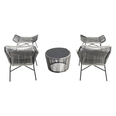 Ashland 3-Piece Patio Conversation Set with Foot Ottomans in Grey - Ornate Home