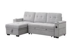 Ashlyn II Gray 84"W Woven Fabric Reversible Sleeper Sectional Sofa with Storage Chaise - Ornate Home