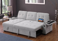 Ashlyn II Gray 84"W Woven Fabric Reversible Sleeper Sectional Sofa with Storage Chaise - Ornate Home