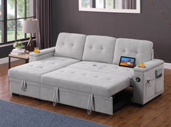 Ashlyn II Gray 84"W Woven Fabric Reversible Sleeper Sectional Sofa with Storage Chaise - Ornate Home