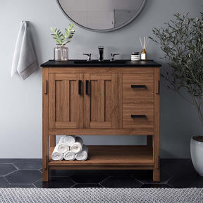 Ashlyn Walnut/Black 36" Wood Bathroom Vanity - Ornate Home