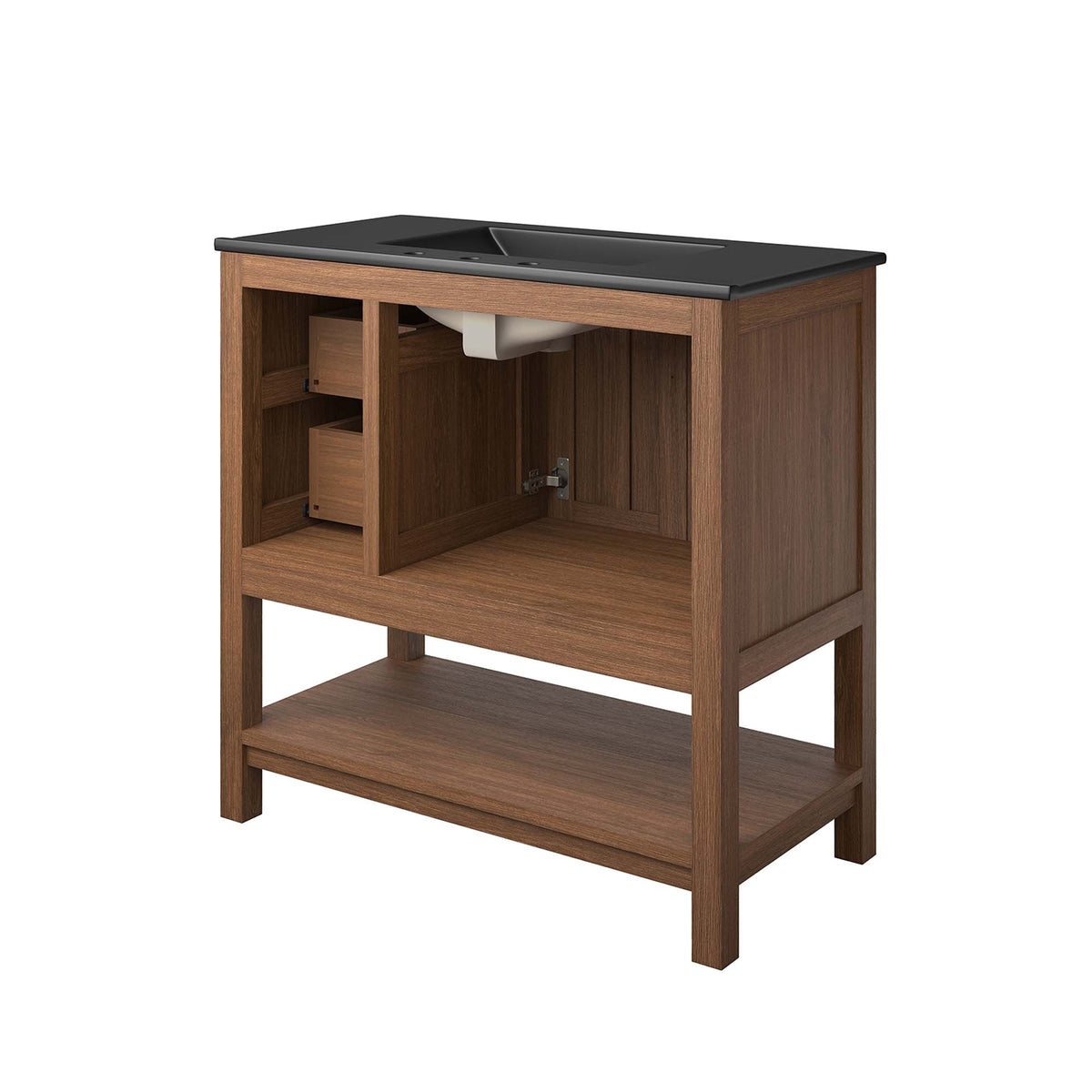Ashlyn Walnut/Black 36" Wood Bathroom Vanity - Ornate Home