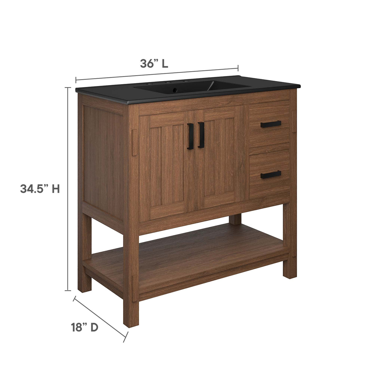 Ashlyn Walnut/Black 36" Wood Bathroom Vanity - Ornate Home