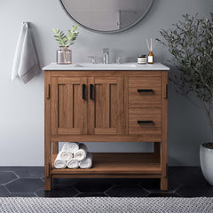 Ashlyn Walnut/White 36" Wood Bathroom Vanity - Ornate Home